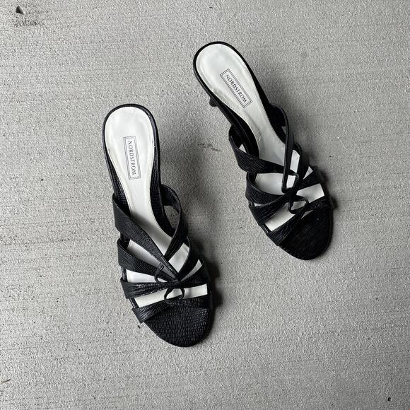 90s vintage black leather kitten heel nordstrom vero curio strappy sandal US 8.5 - Picture 4 of 7